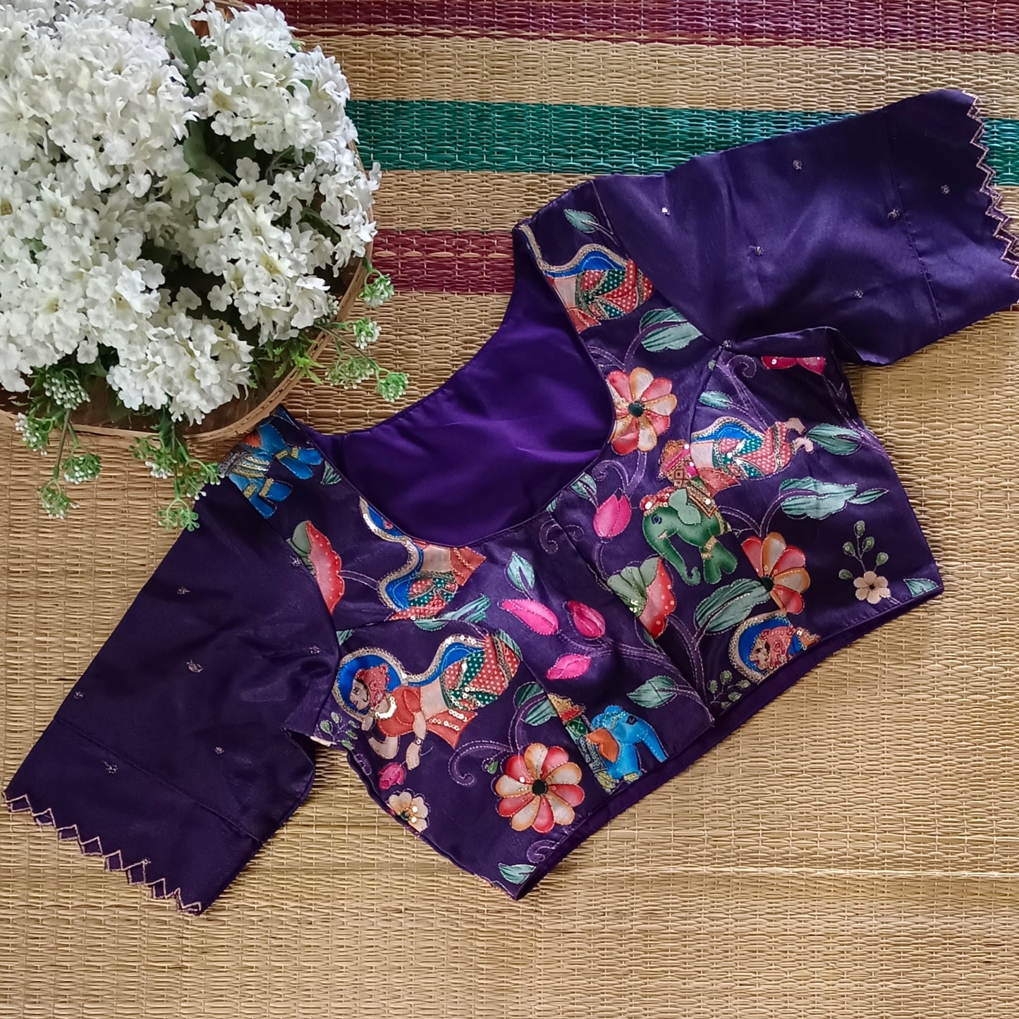 Purple crepe code work blouse