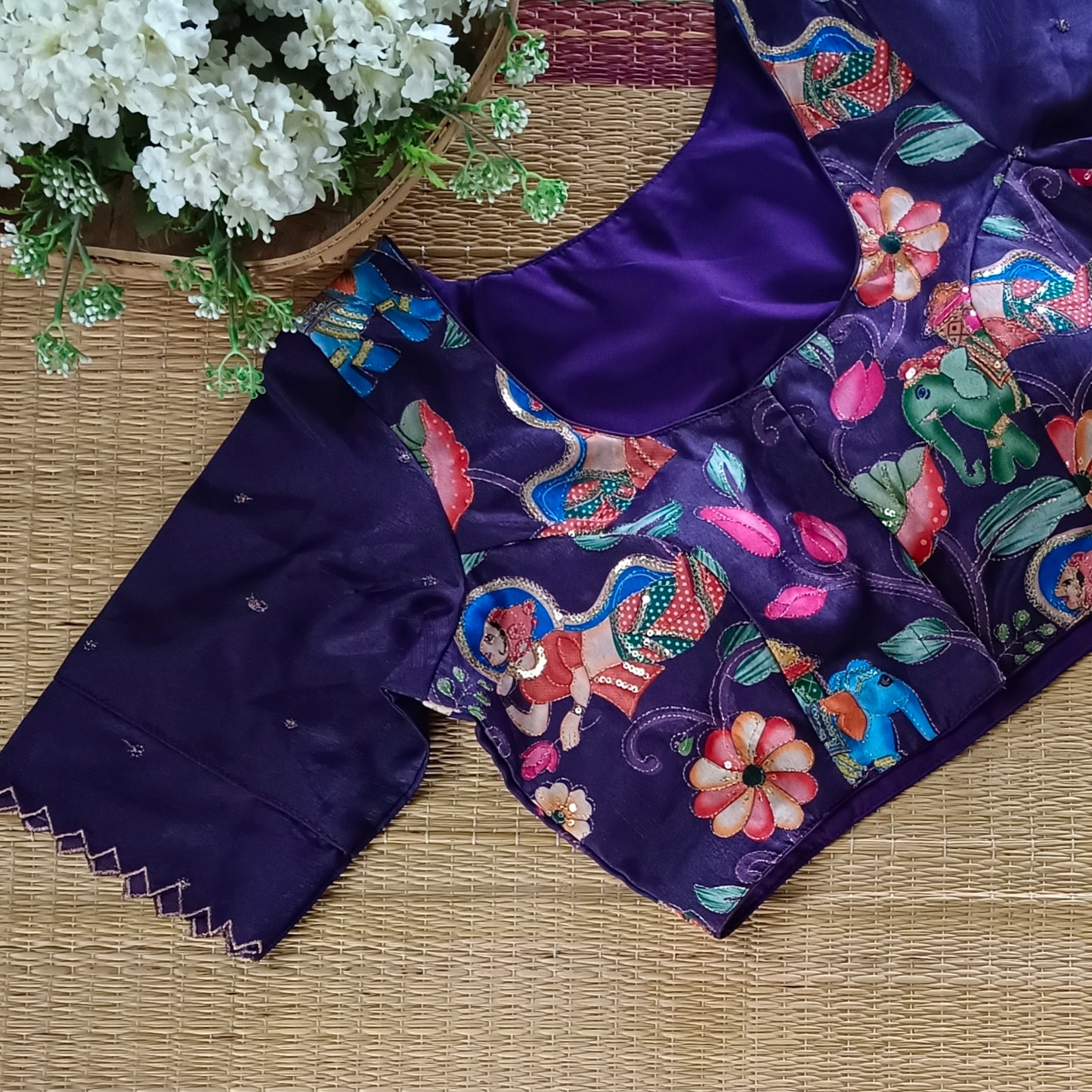 Purple crepe code work blouse