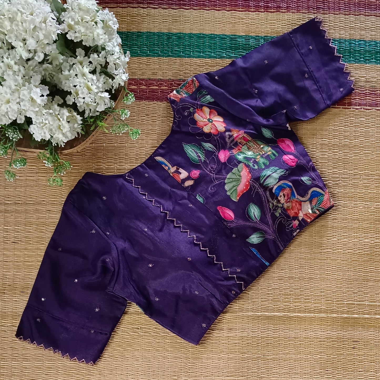 Purple crepe code work blouse