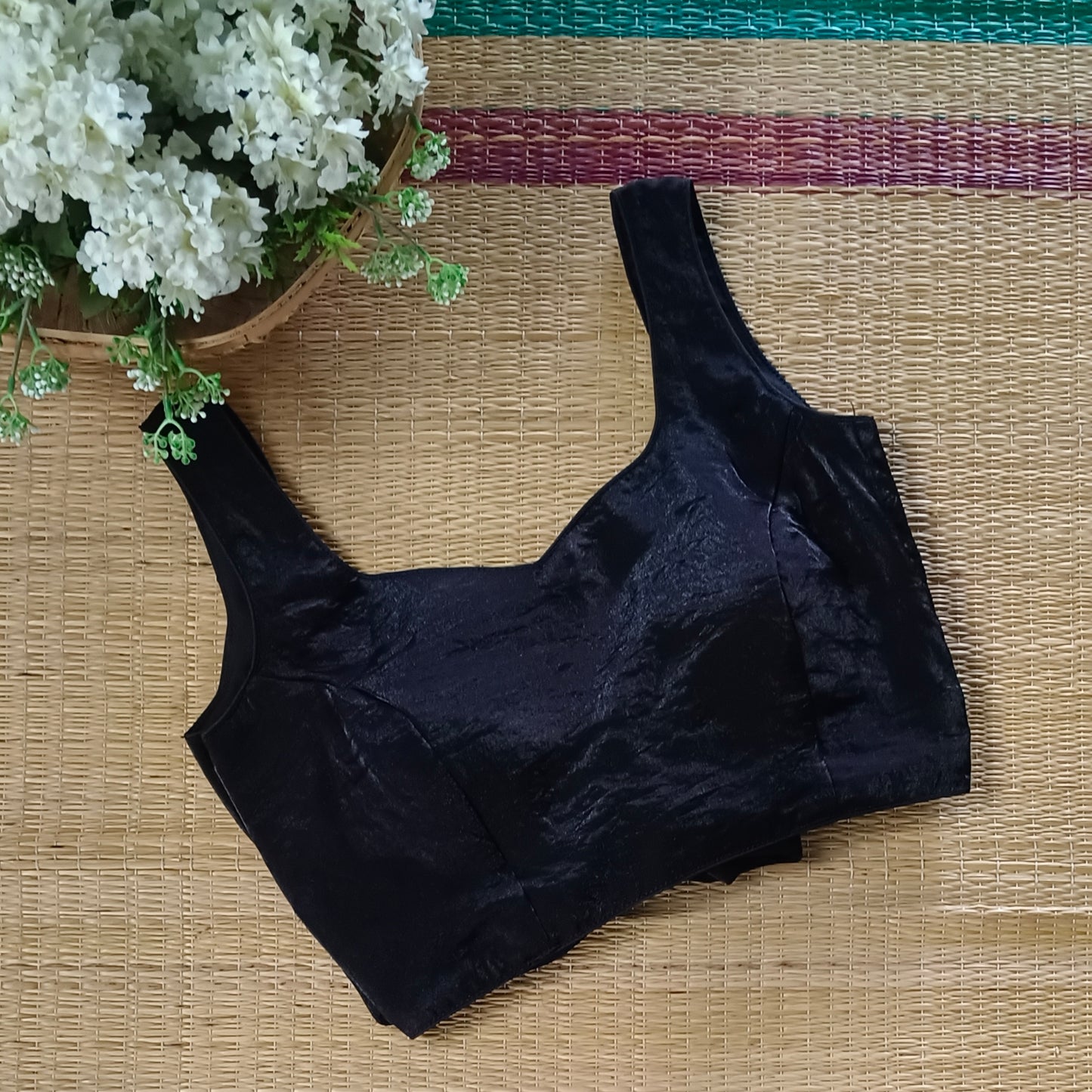 Black Wrap On Sleeveless Blouse