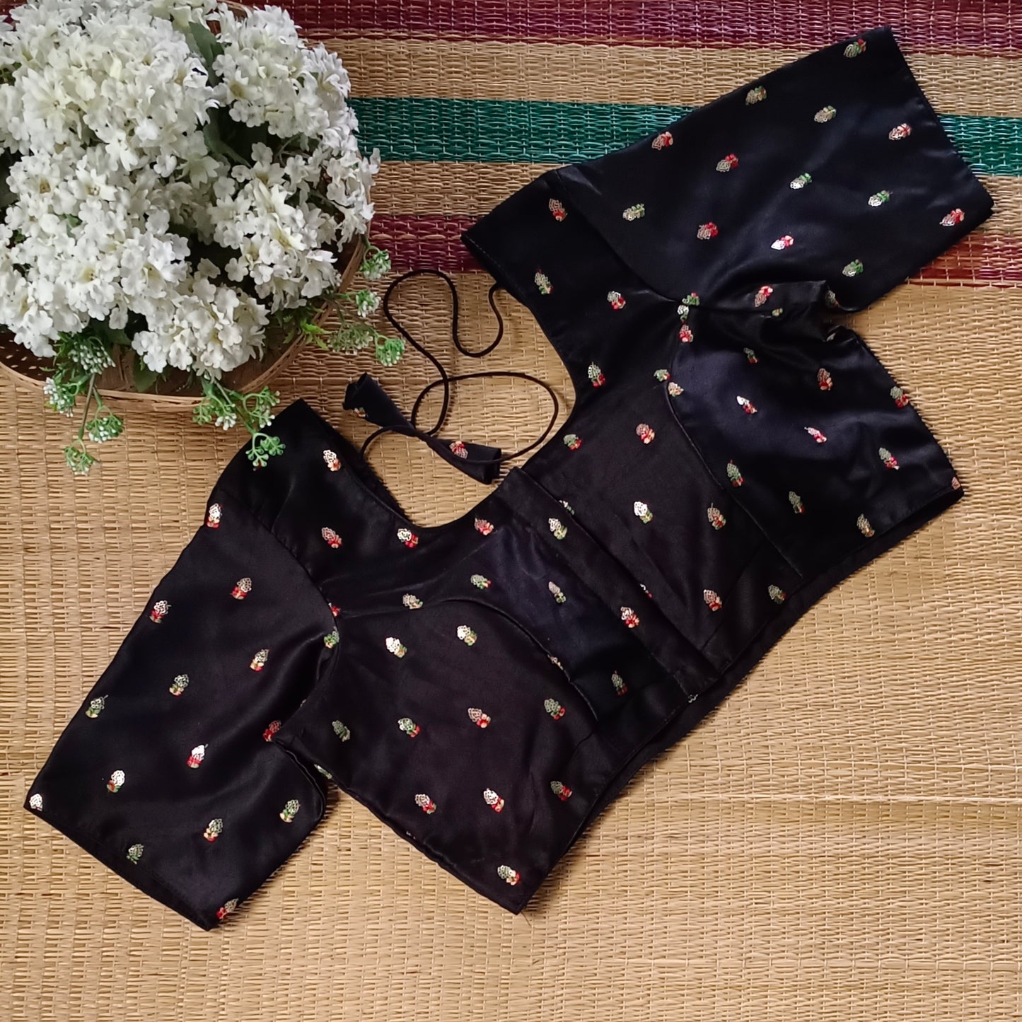 Classic black multicolor embroidery with sequence blouse