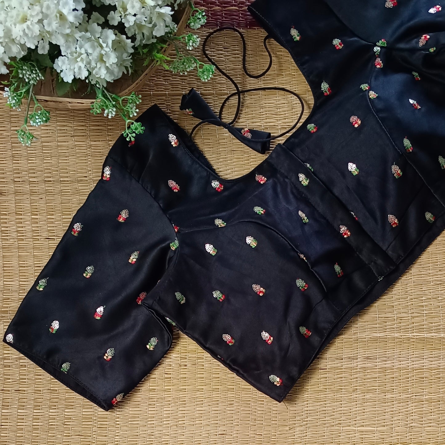 Classic black multicolor embroidery with sequence blouse