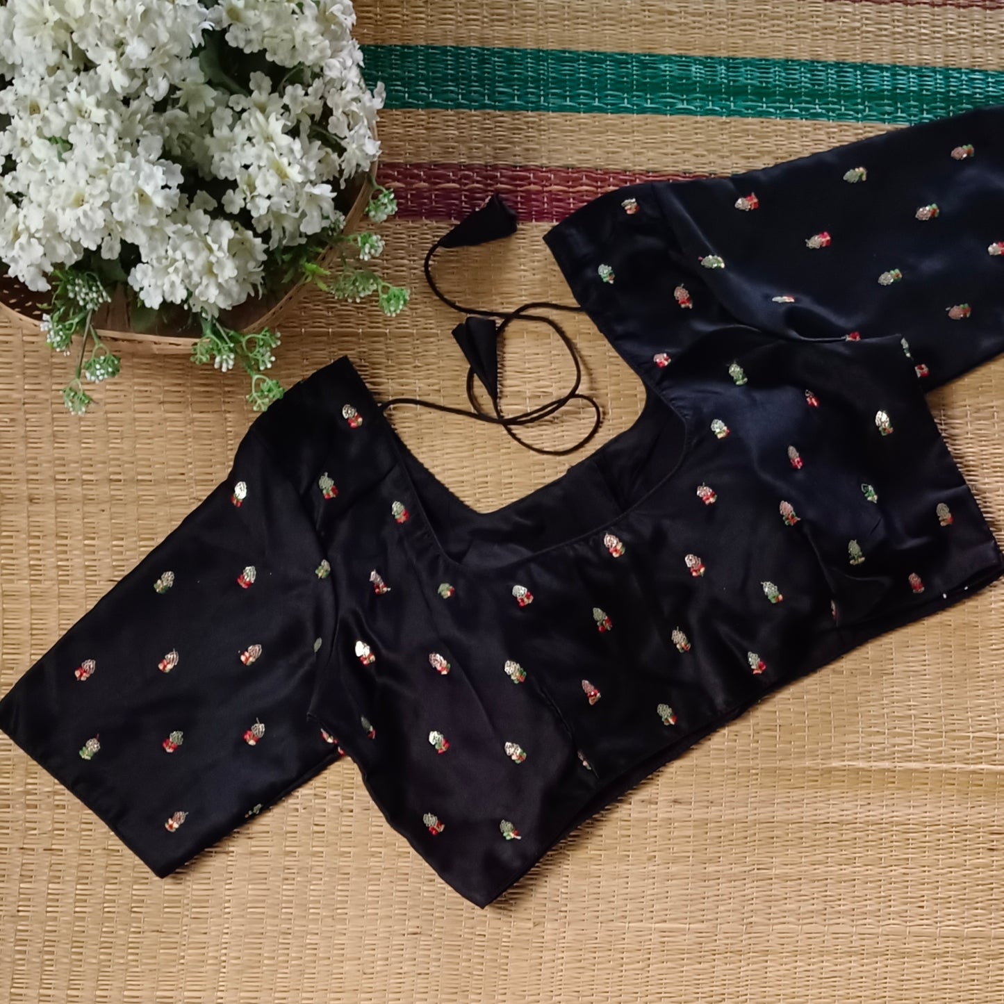 Classic black multicolor embroidery with sequence blouse