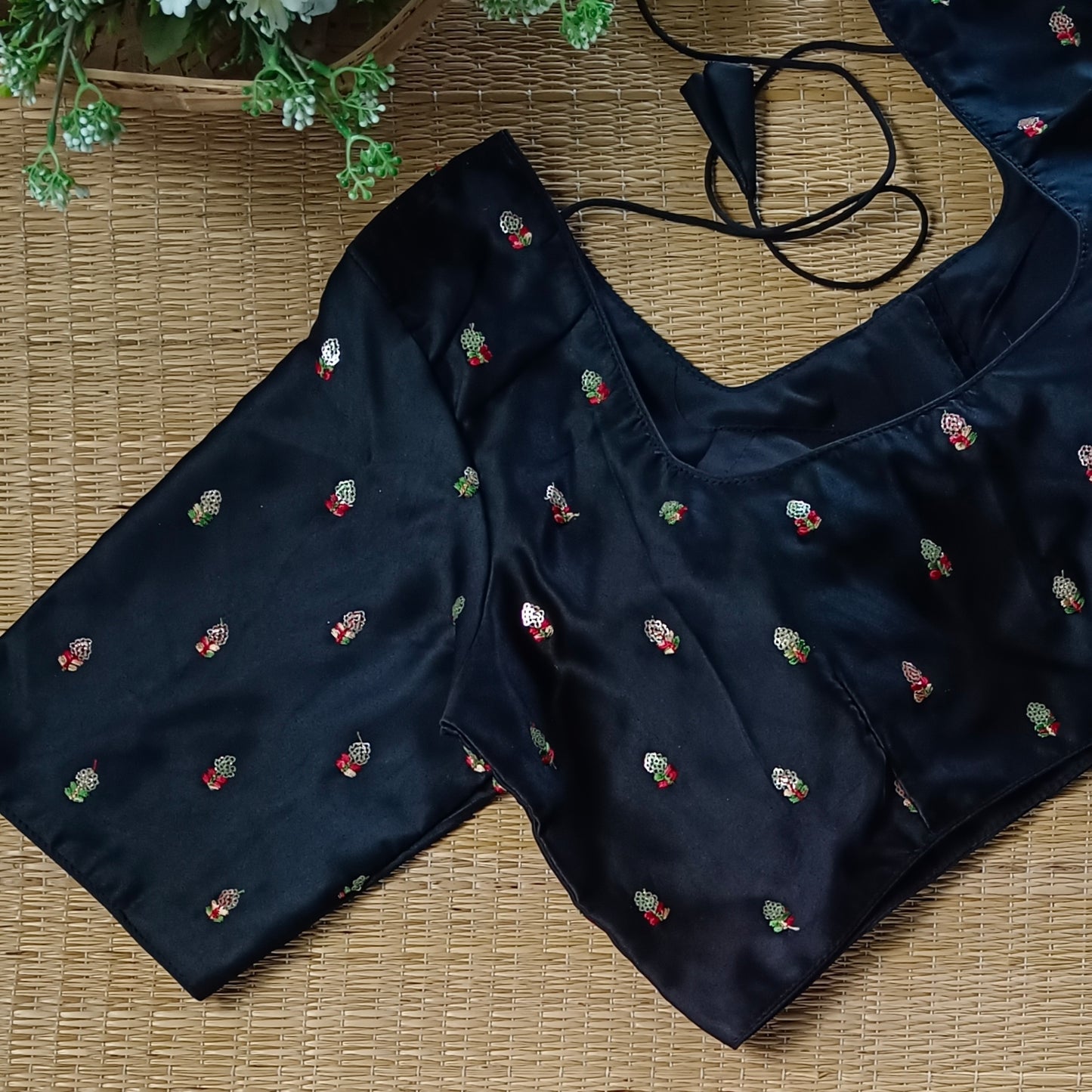 Classic black multicolor embroidery with sequence blouse
