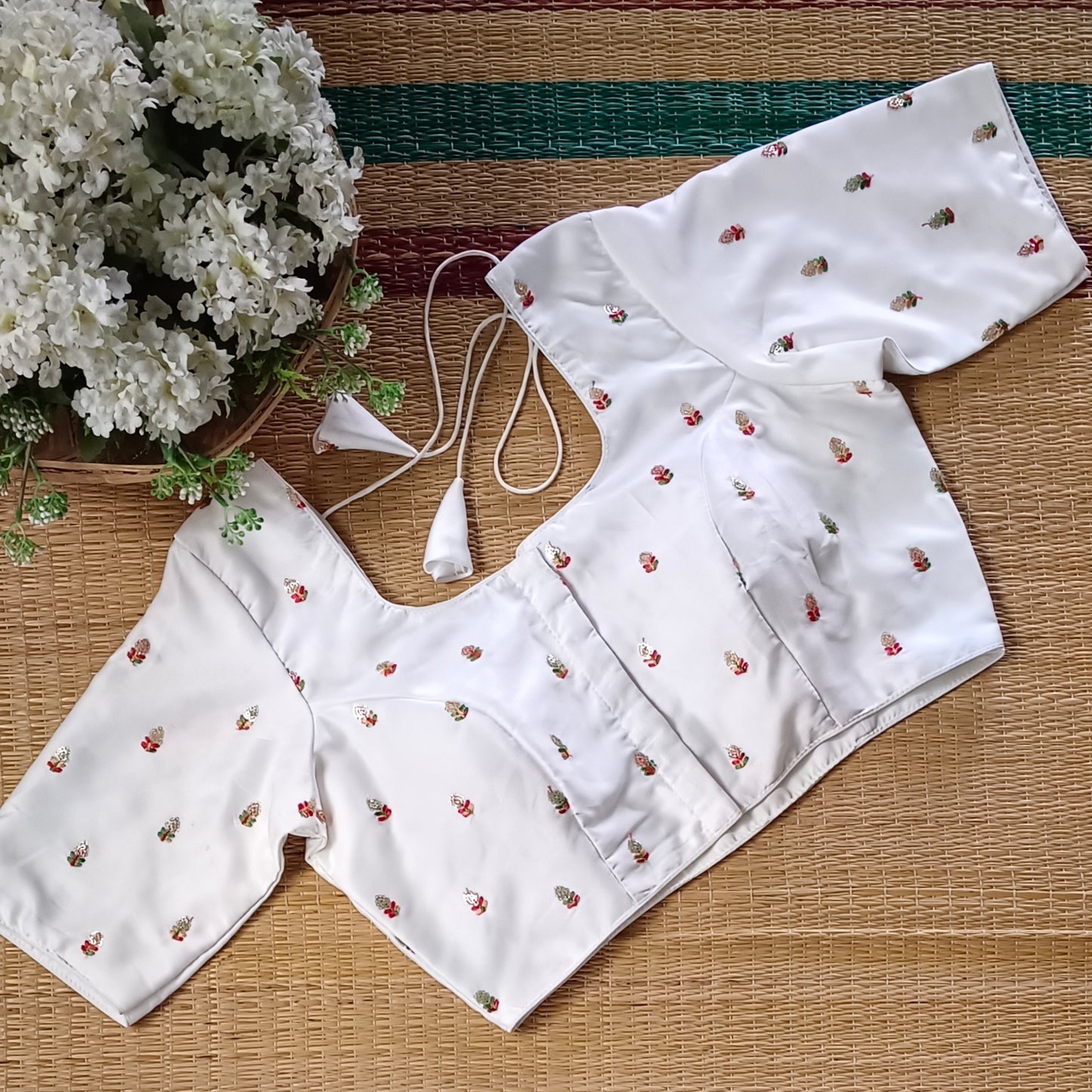 Classic white multicolor embroidery with sequence blouse