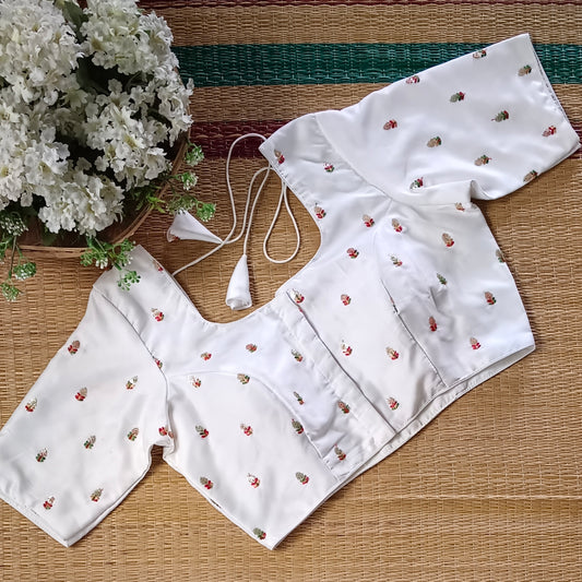 Classic white multicolor embroidery with sequence blouse