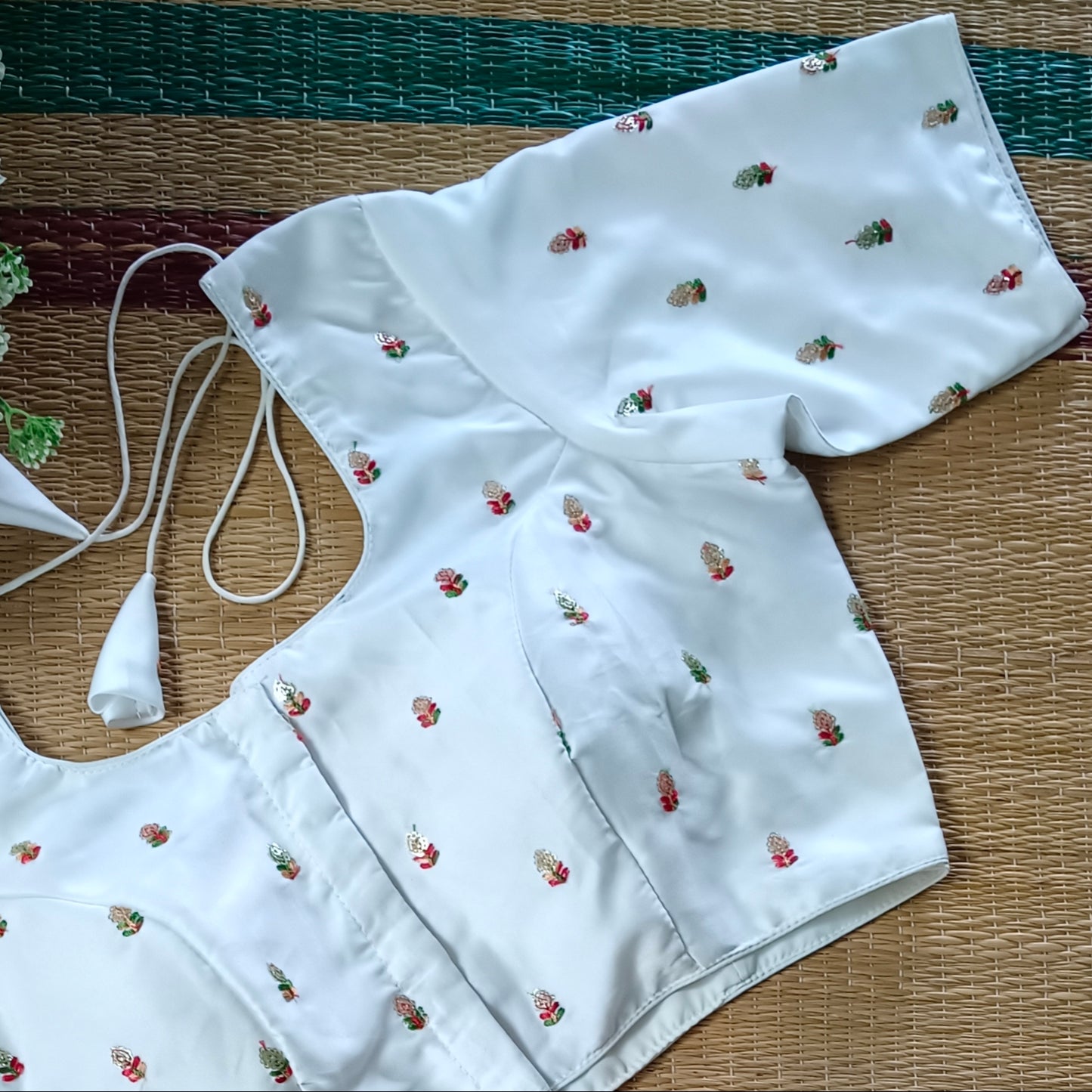 Classic white multicolor embroidery with sequence blouse