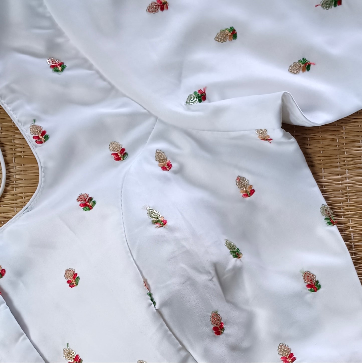 Classic white multicolor embroidery with sequence blouse