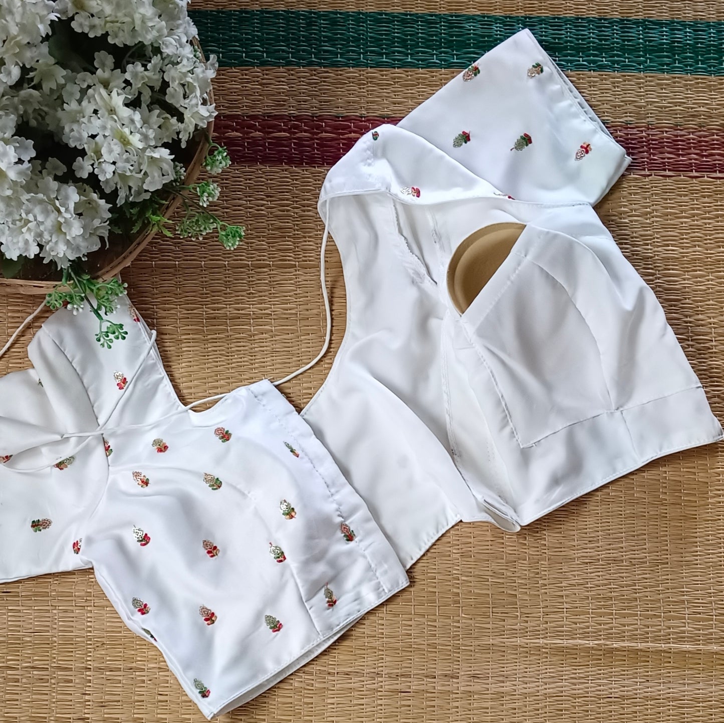 Classic white multicolor embroidery with sequence blouse