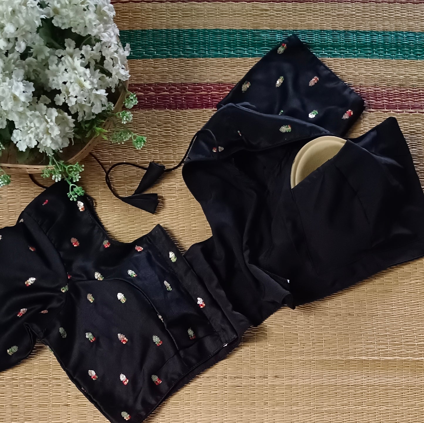 Classic black multicolor embroidery with sequence blouse