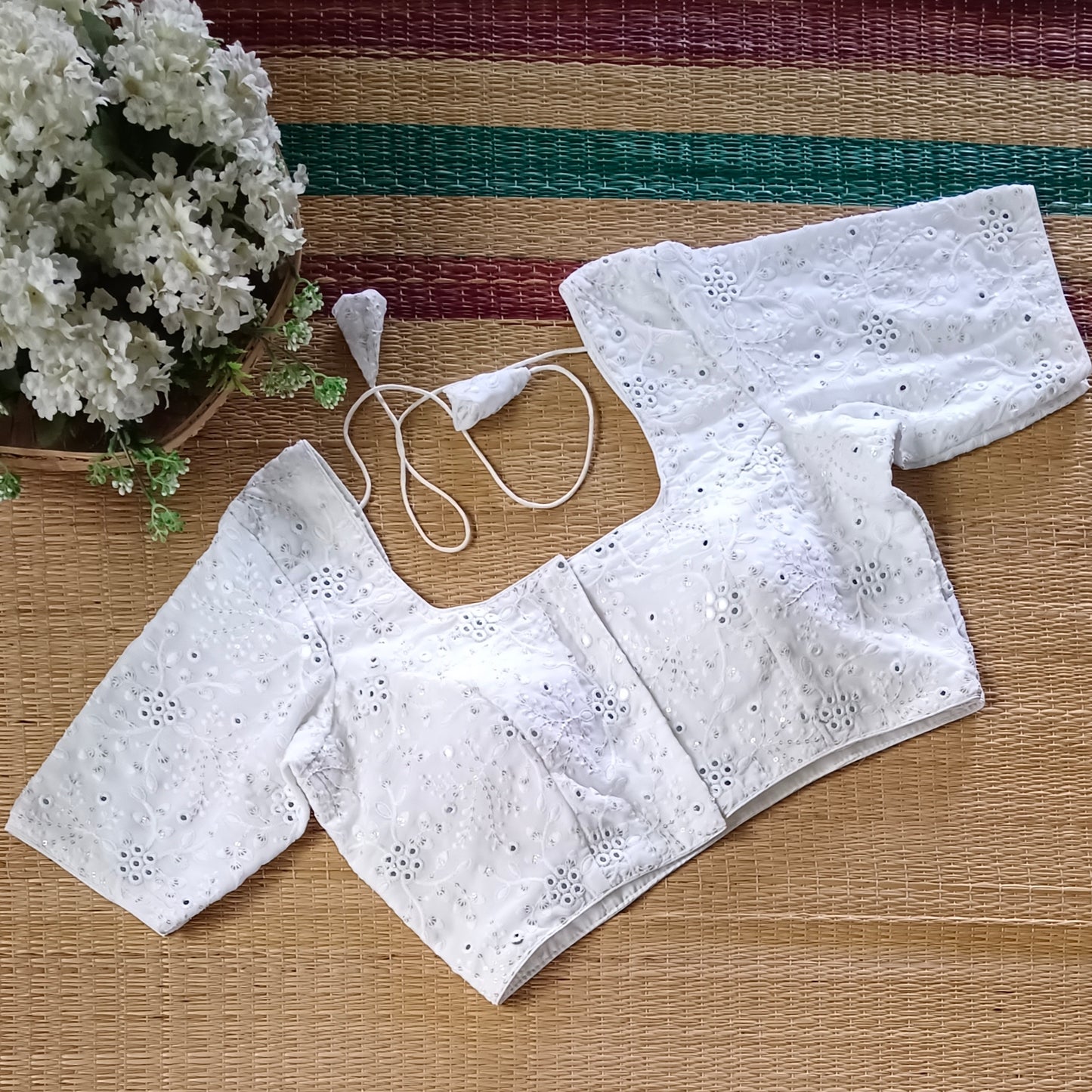 Classic white heavy embroidery & mirror blouse