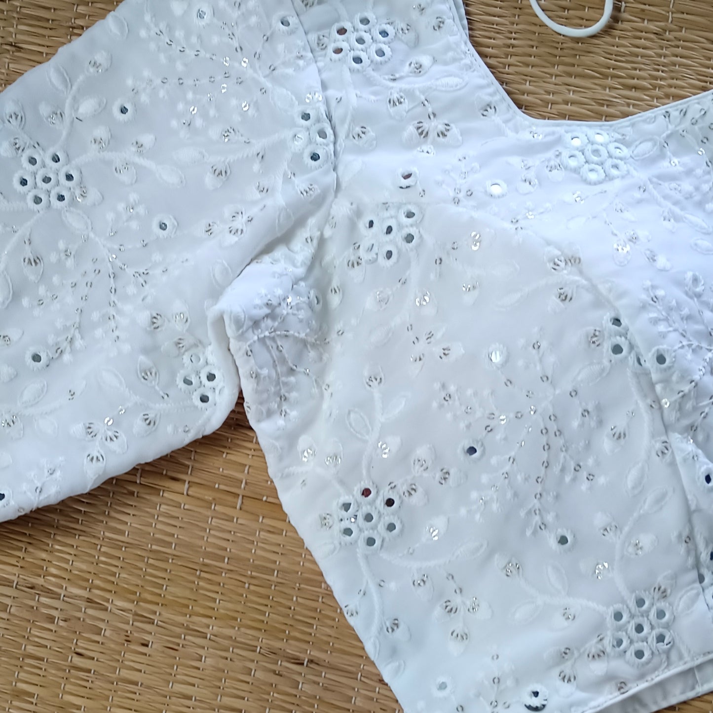 Classic white heavy embroidery & mirror blouse