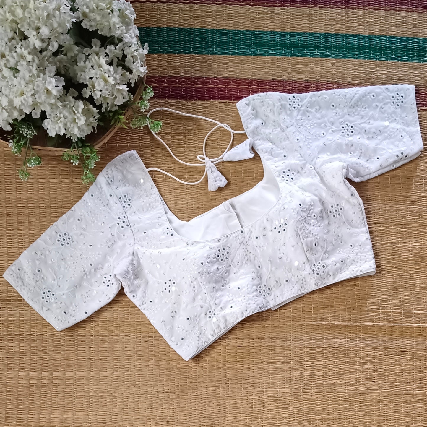 Classic white heavy embroidery & mirror blouse