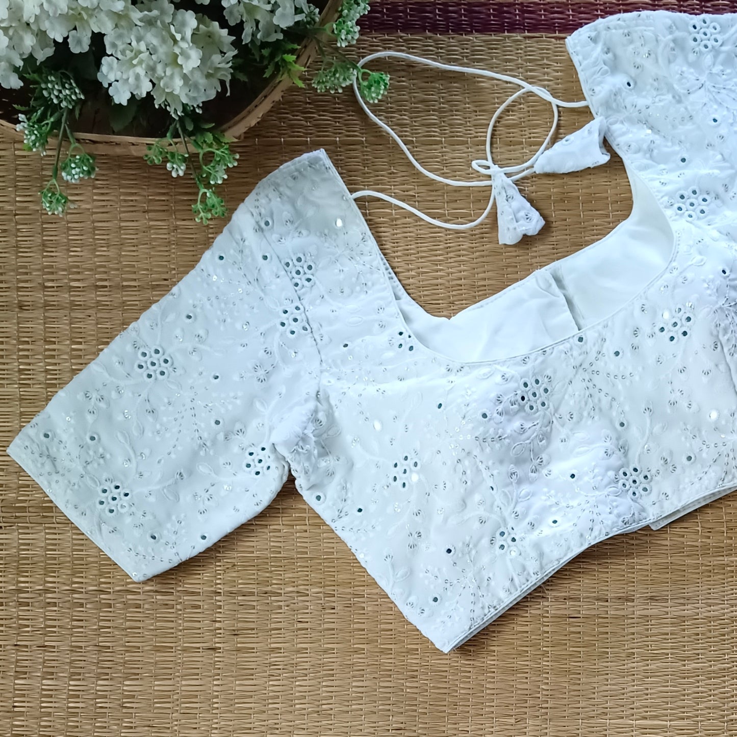 Classic white heavy embroidery & mirror blouse