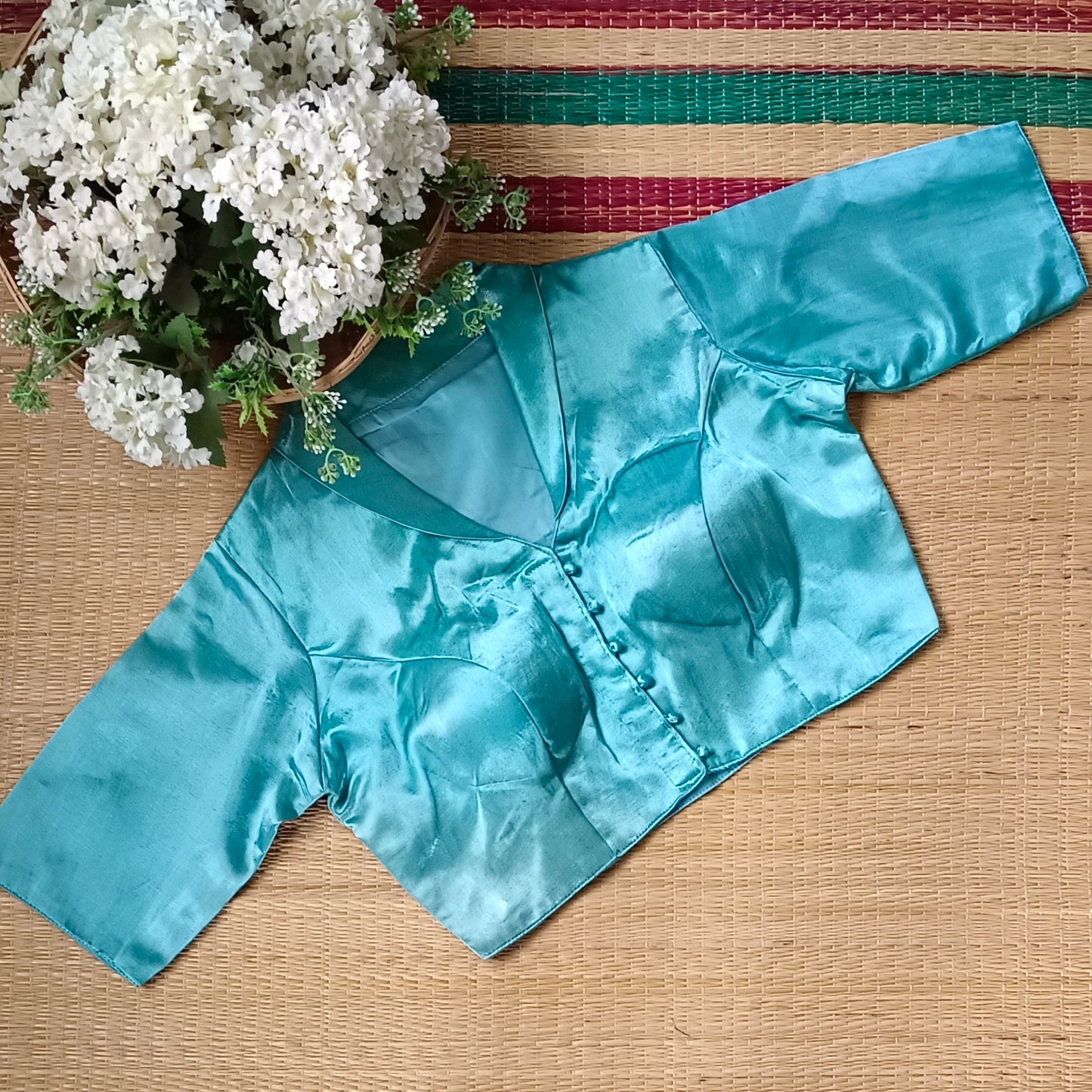 Aqua Blue Collar Neck Blouse
