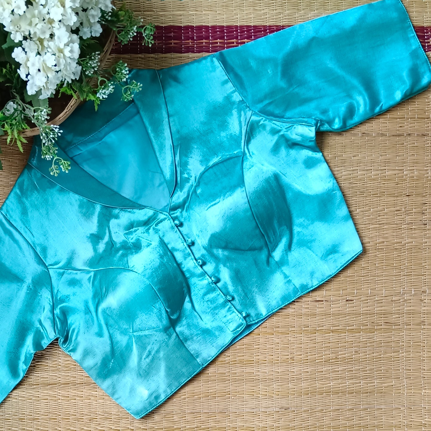 Aqua Blue Collar Neck Blouse