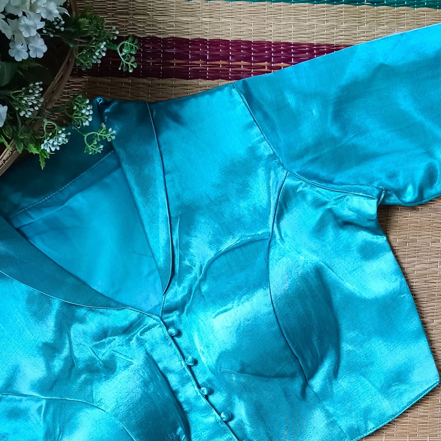 Aqua Blue Collar Neck Blouse