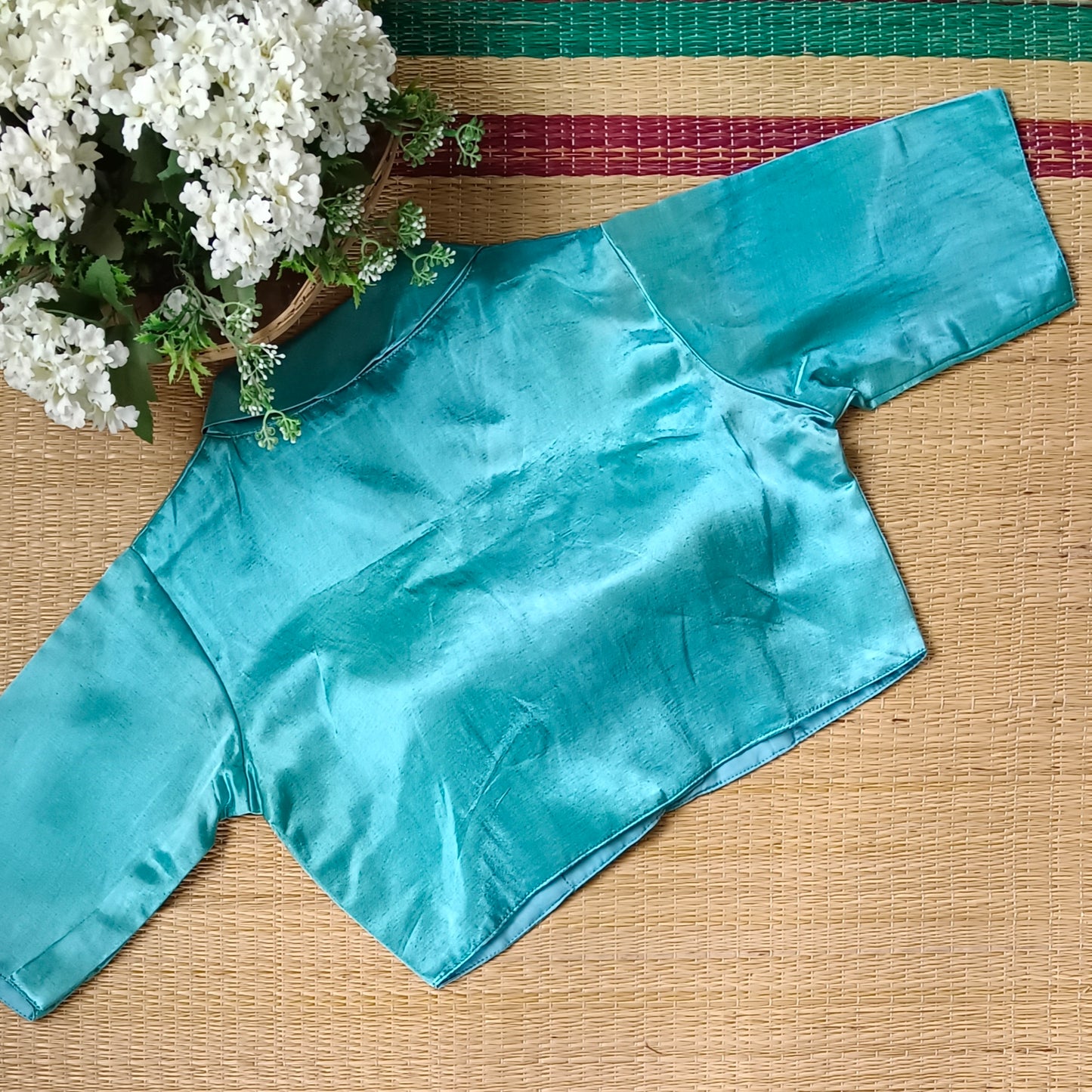 Aqua Blue Collar Neck Blouse