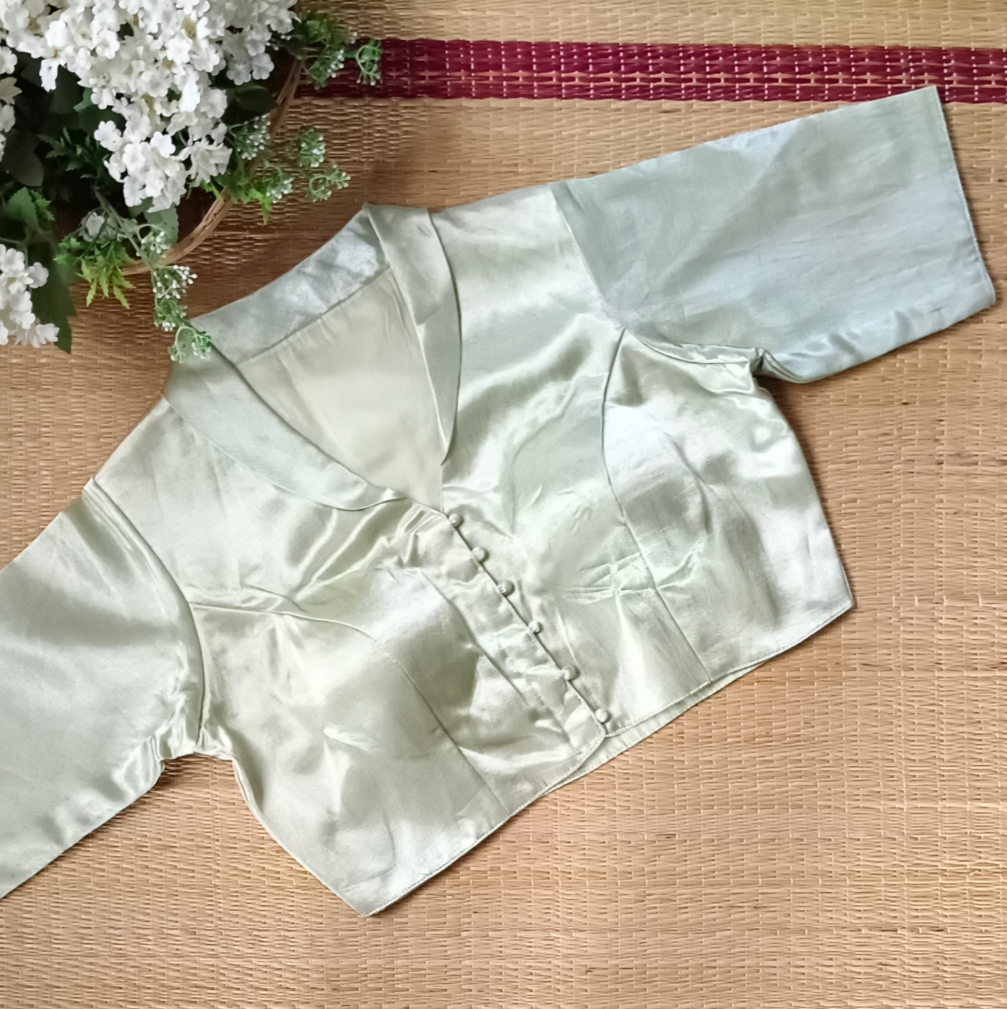 Light Pista Green Collar Neck Blouse