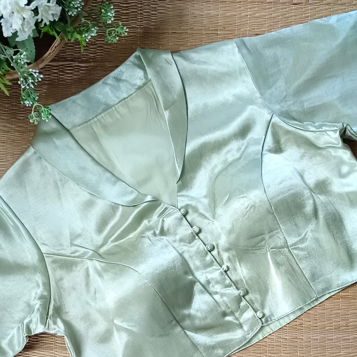 Light Pista Green Collar Neck Blouse