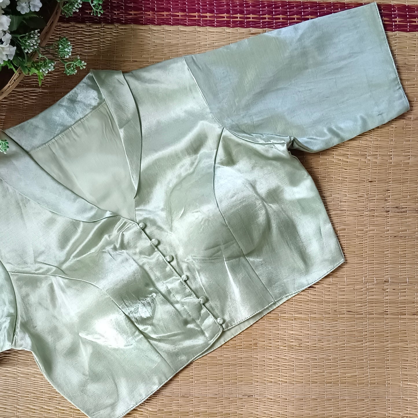 Light Pista Green Collar Neck Blouse