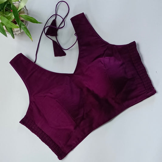 Wine plain flexifit blouse (attachable sleeves)