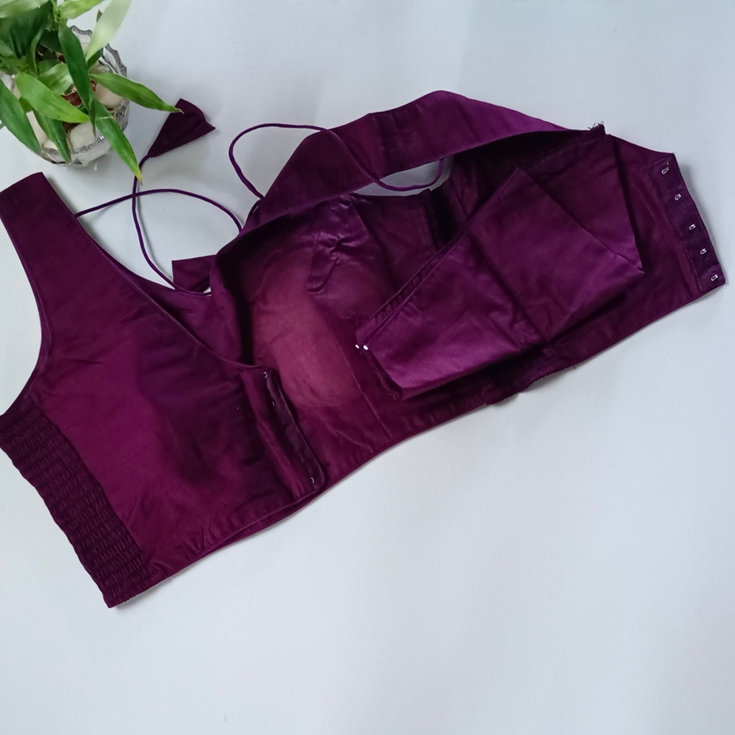 Wine plain flexifit blouse (attachable sleeves)