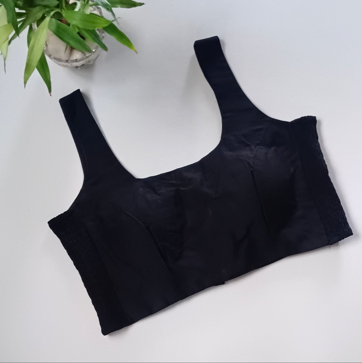 Black plain flexifit U neck blouse