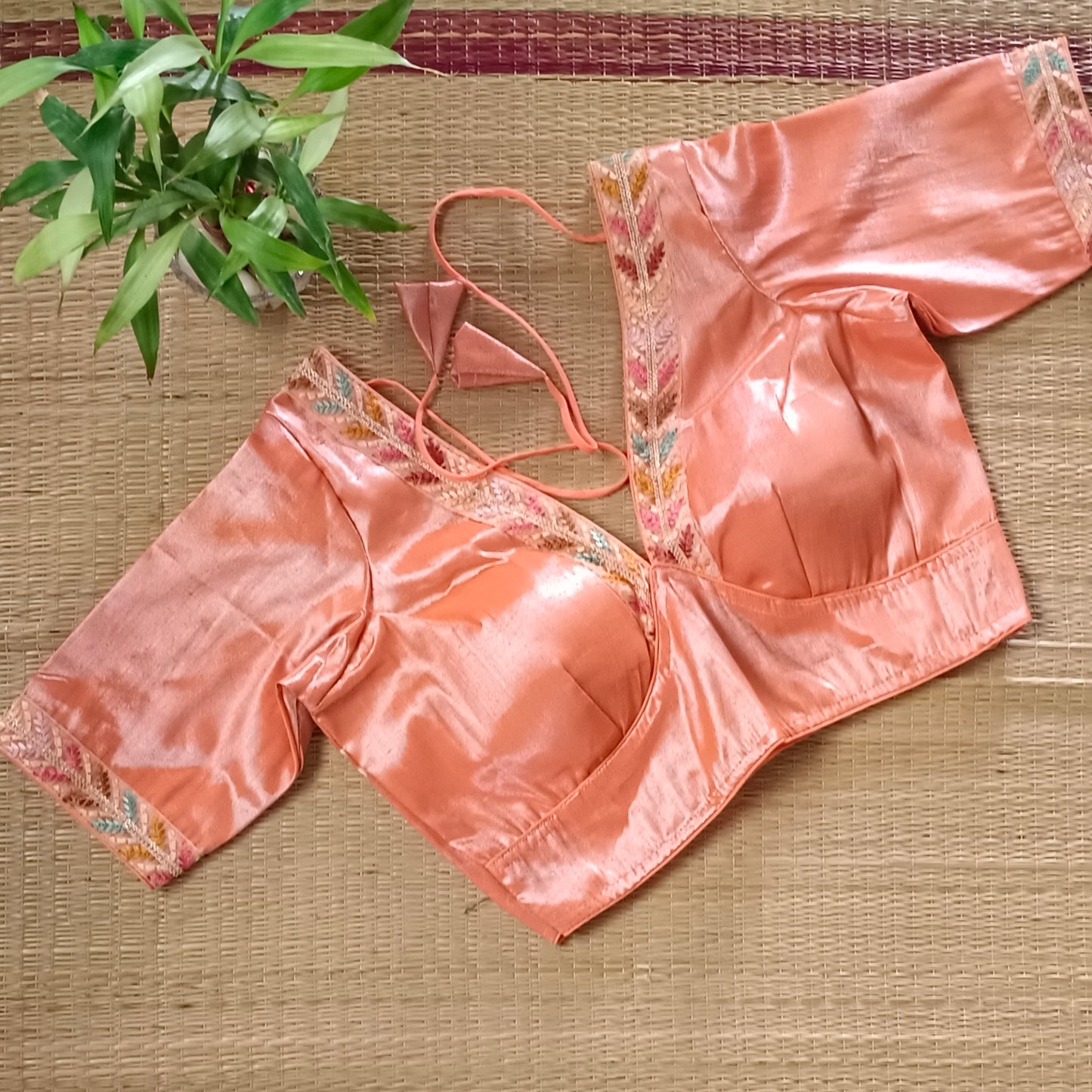 Pastel Orange tissue blouse with multicolor embroidery