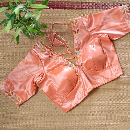 Pastel Orange tissue blouse with multicolor embroidery