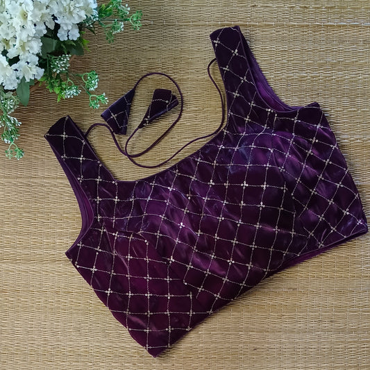 Wine Tissue blouse with golden sequence( attachable sleeves)
