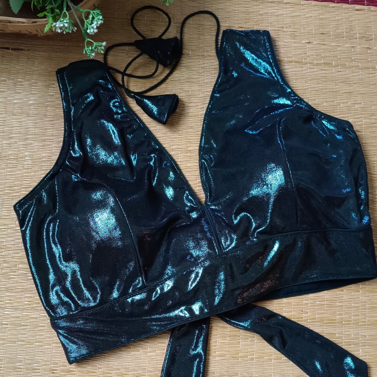 Forest Green Shimmer Bow Blouse