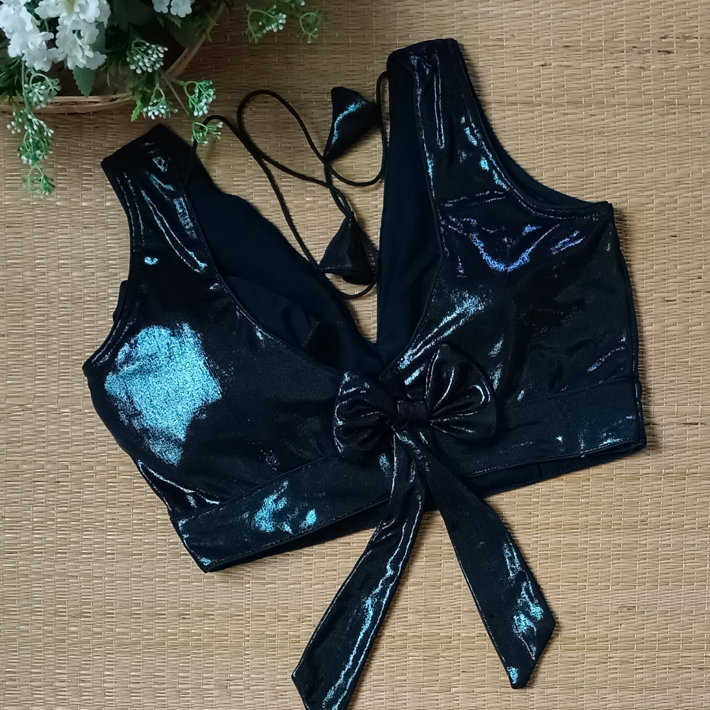 Forest Green Shimmer Bow Blouse