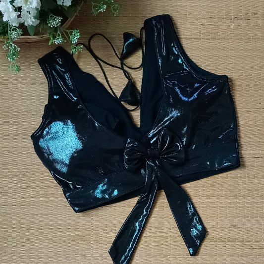 Forest Green Shimmer Bow Blouse