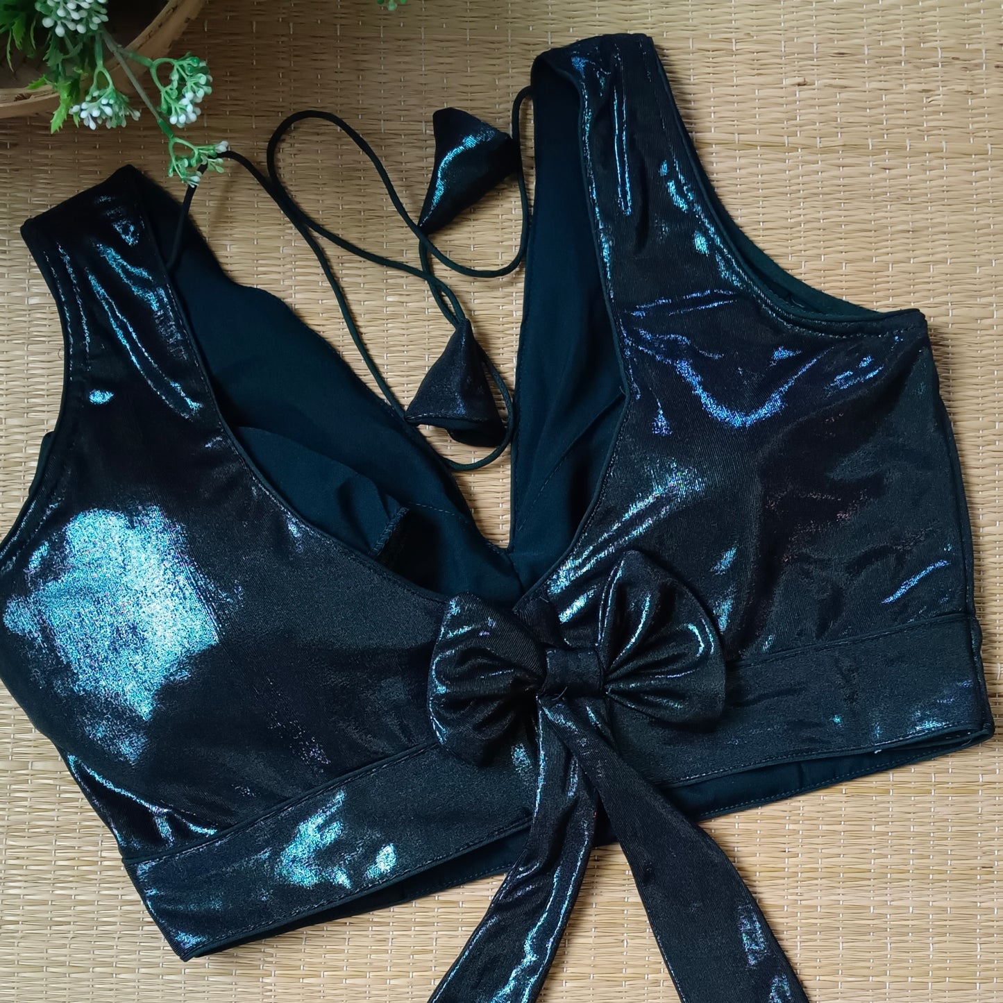 Forest Green Shimmer Bow Blouse