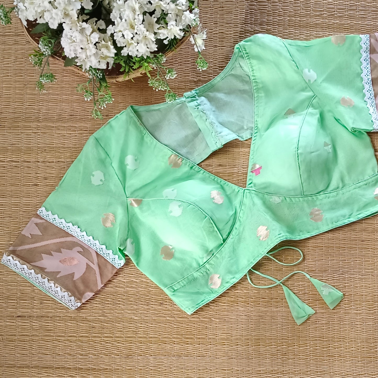 Mint Green Jamdani Backless Blouse