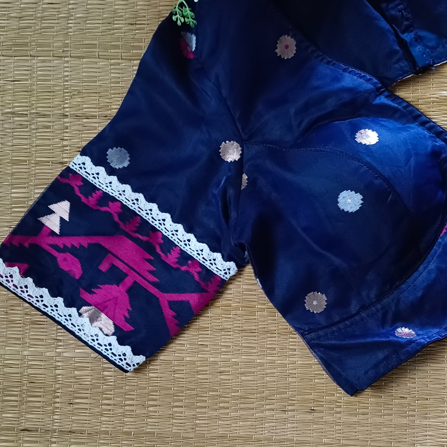 Navy Blue Jamdani Backless Blouse