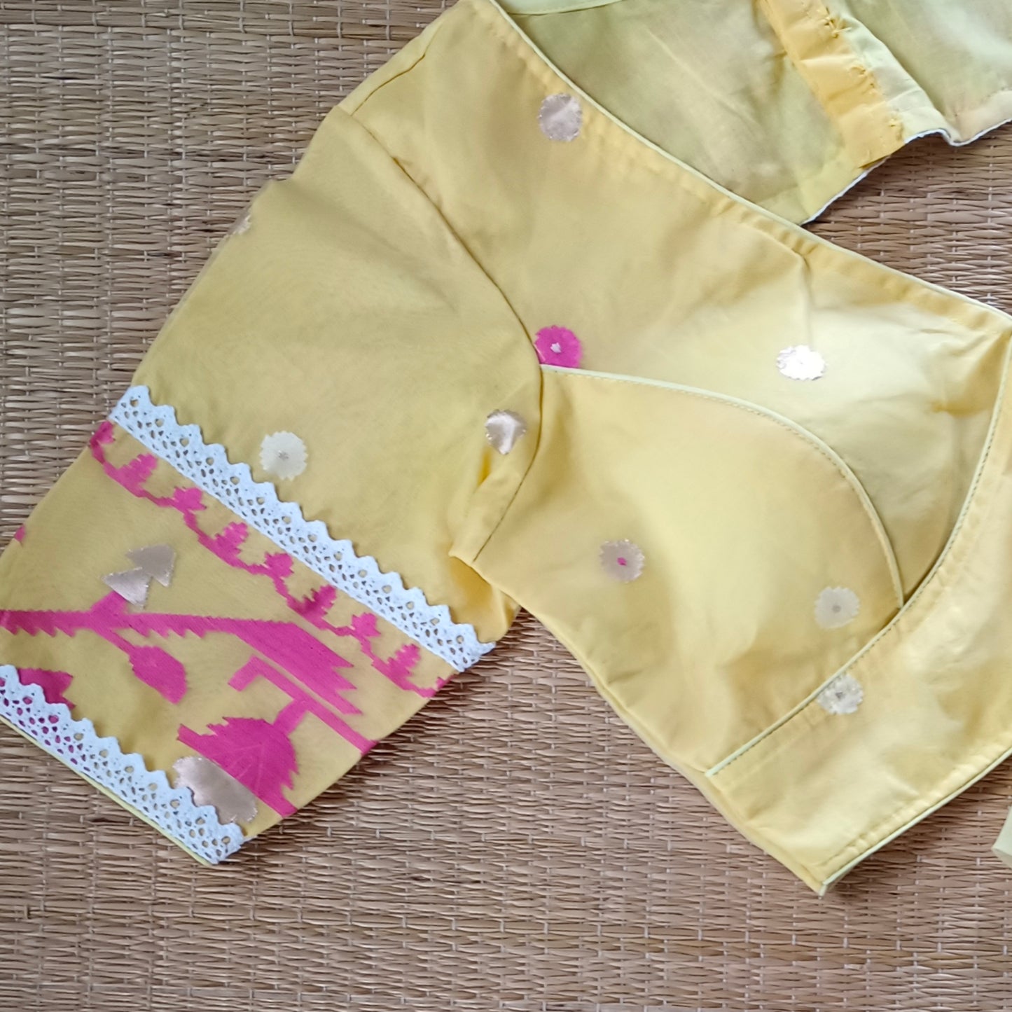 Yellow Jamdani Backless Blouse