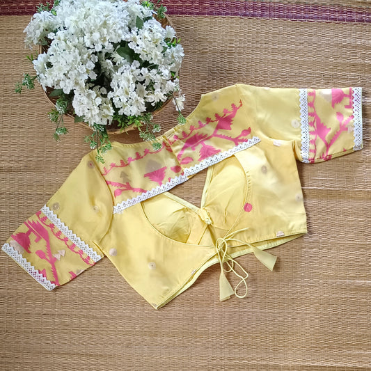 Yellow Jamdani Backless Blouse
