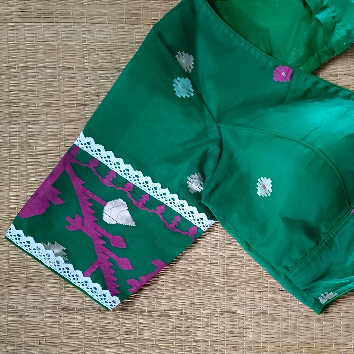 Green Jamdani Backless Blouse