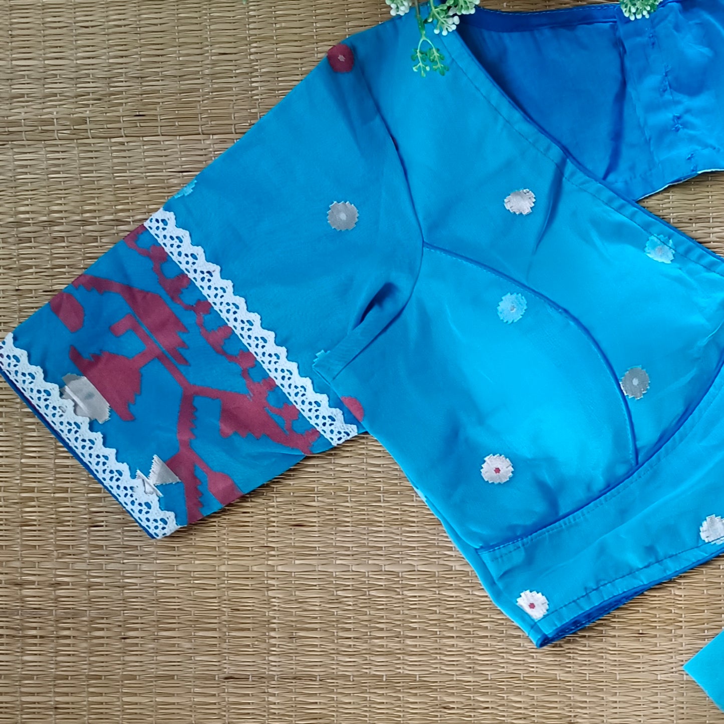 Blue Jamdani Backless Blouse