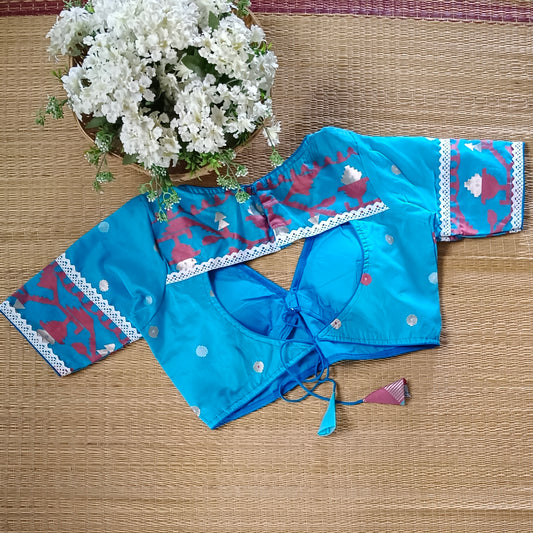 Blue Jamdani Backless Blouse