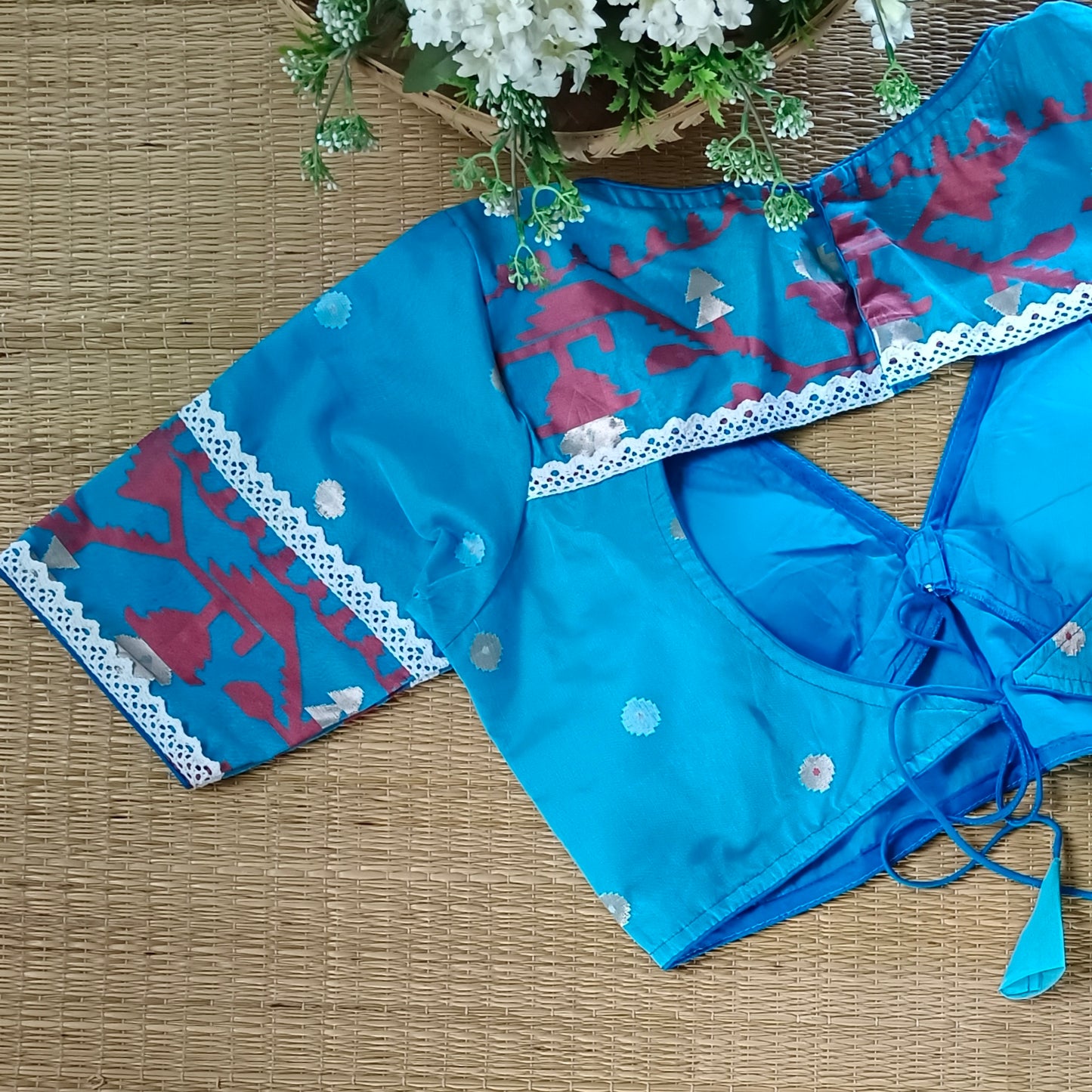 Blue Jamdani Backless Blouse