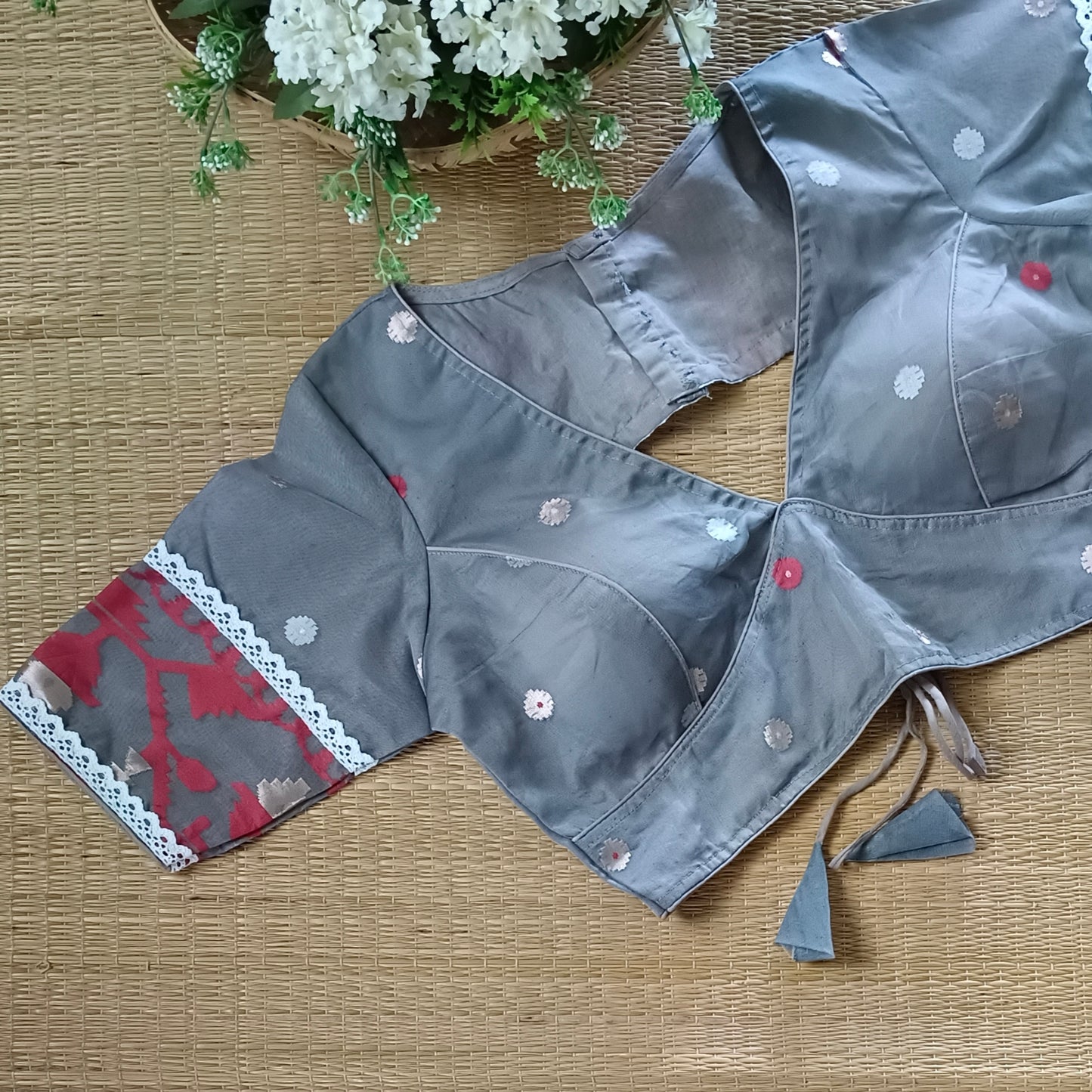 Grey Jamdani Backless Blouse