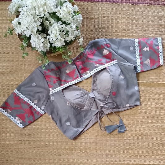Grey Jamdani Backless Blouse