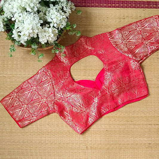 Cherry Red High Neck Brocade Blouse