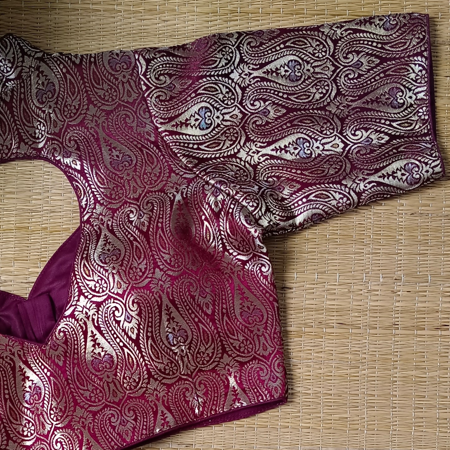 Brown High Neck Brocade Blouse