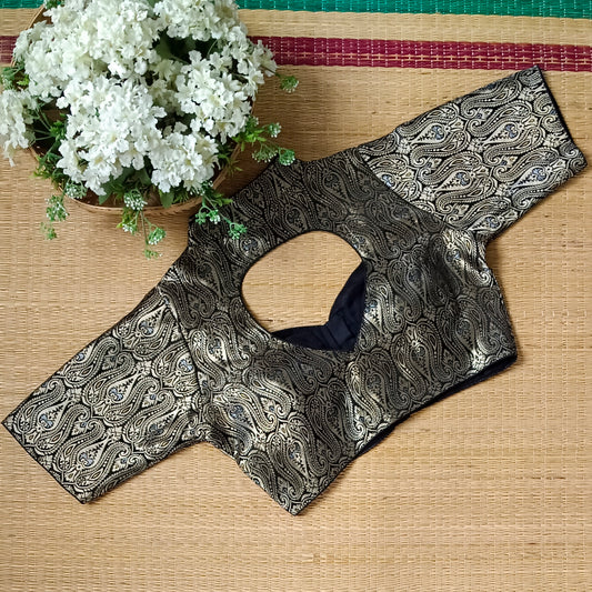 Black High Neck Brocade Blouse