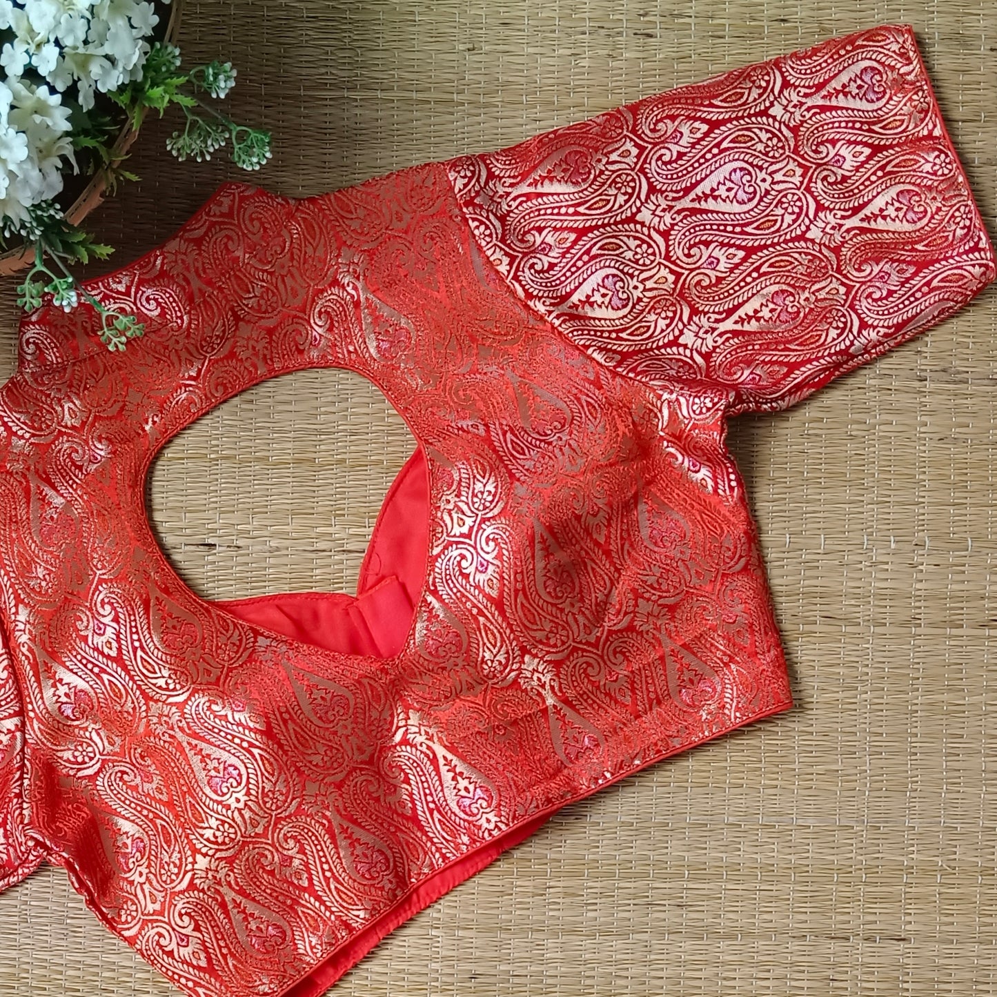 Rustic Orange High Neck Brocade Blouse