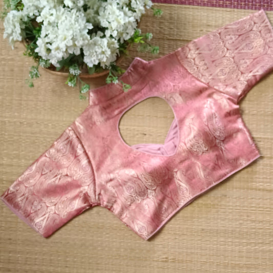 Onion Pink High Neck Brocade Blouse